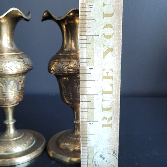 Vintage Ornate Brass Candlestick Candle Holders - Set of 2 Vase Shape Bases 6" - Picture 4 of 6